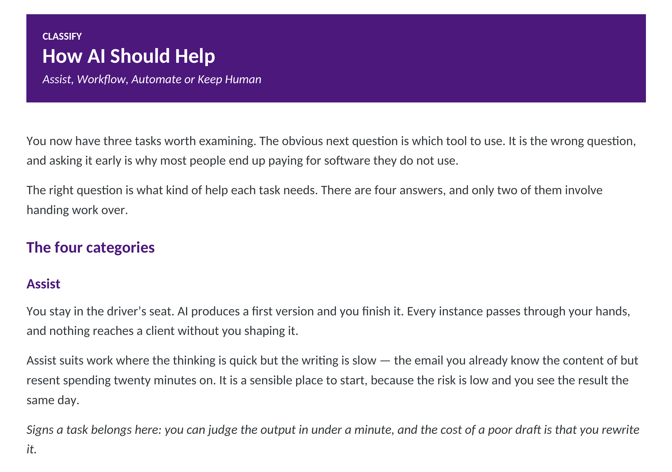 Workbook page: Assist, Workflow, Automate or Keep Human