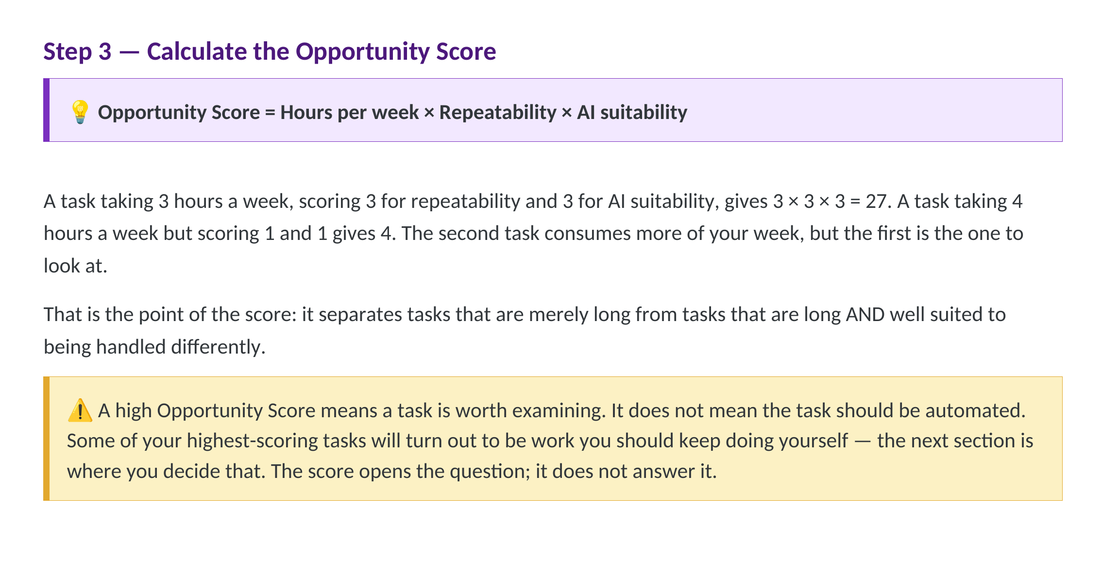 Workbook page: Opportunity Score formula